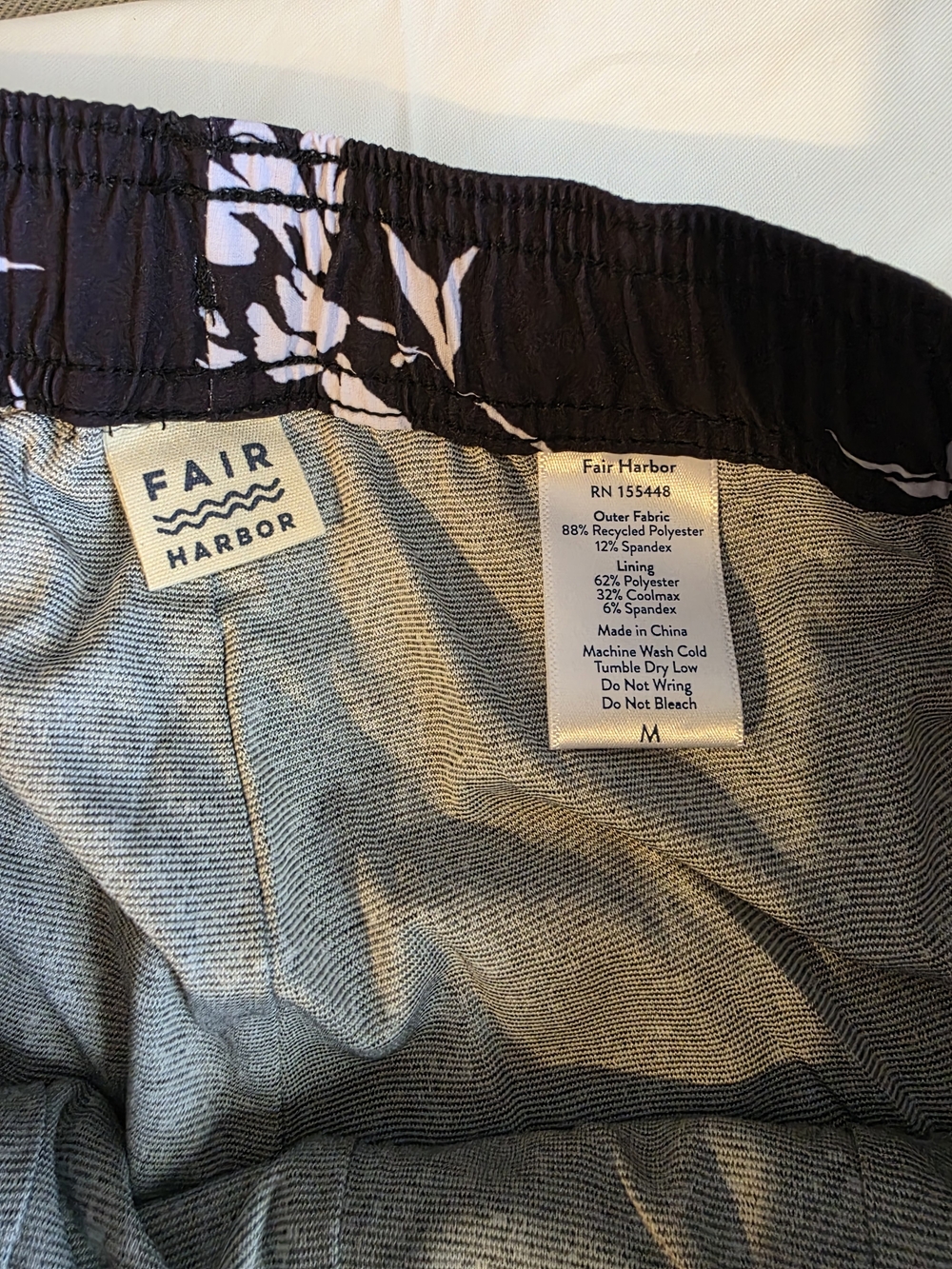 Fair Harbor Black Floral Hybrid Swim Shorts with White Drawstring - Picture 4 of 7